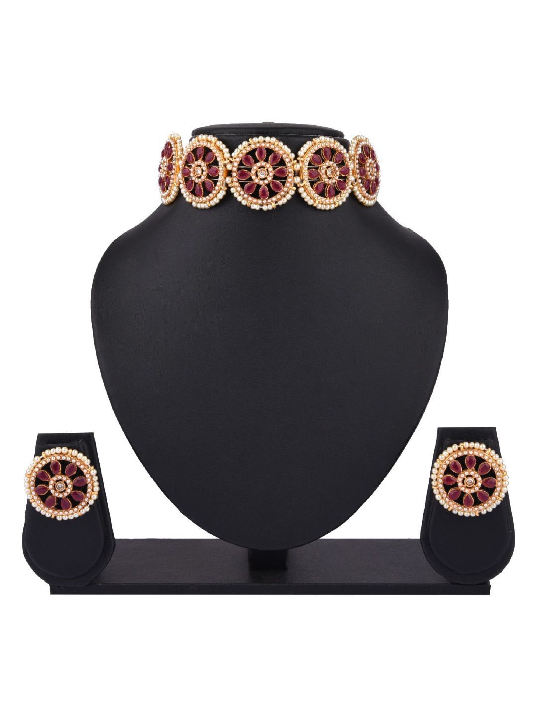 

Efulgenz Gold-Plated Pink Crystal-Studded & Beaded Jewellery Set