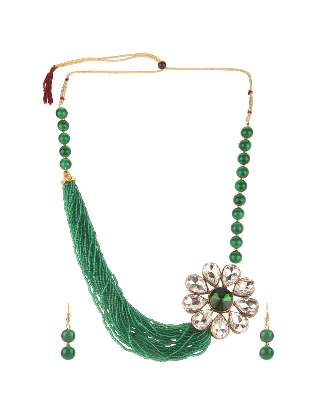 

Efulgenz Gold-Plated Green & White Crystal-Studded & Beaded Jewellery Set