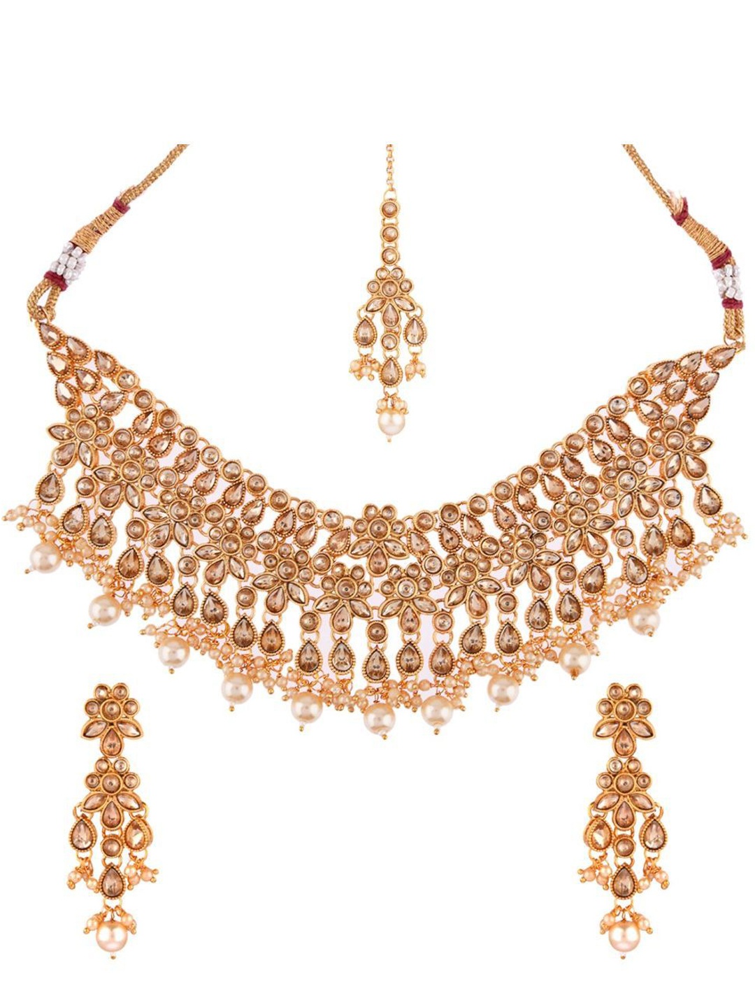 

Efulgenz Women Gold-Plated Brown Crystal-Studded Jadau Jewellery Set