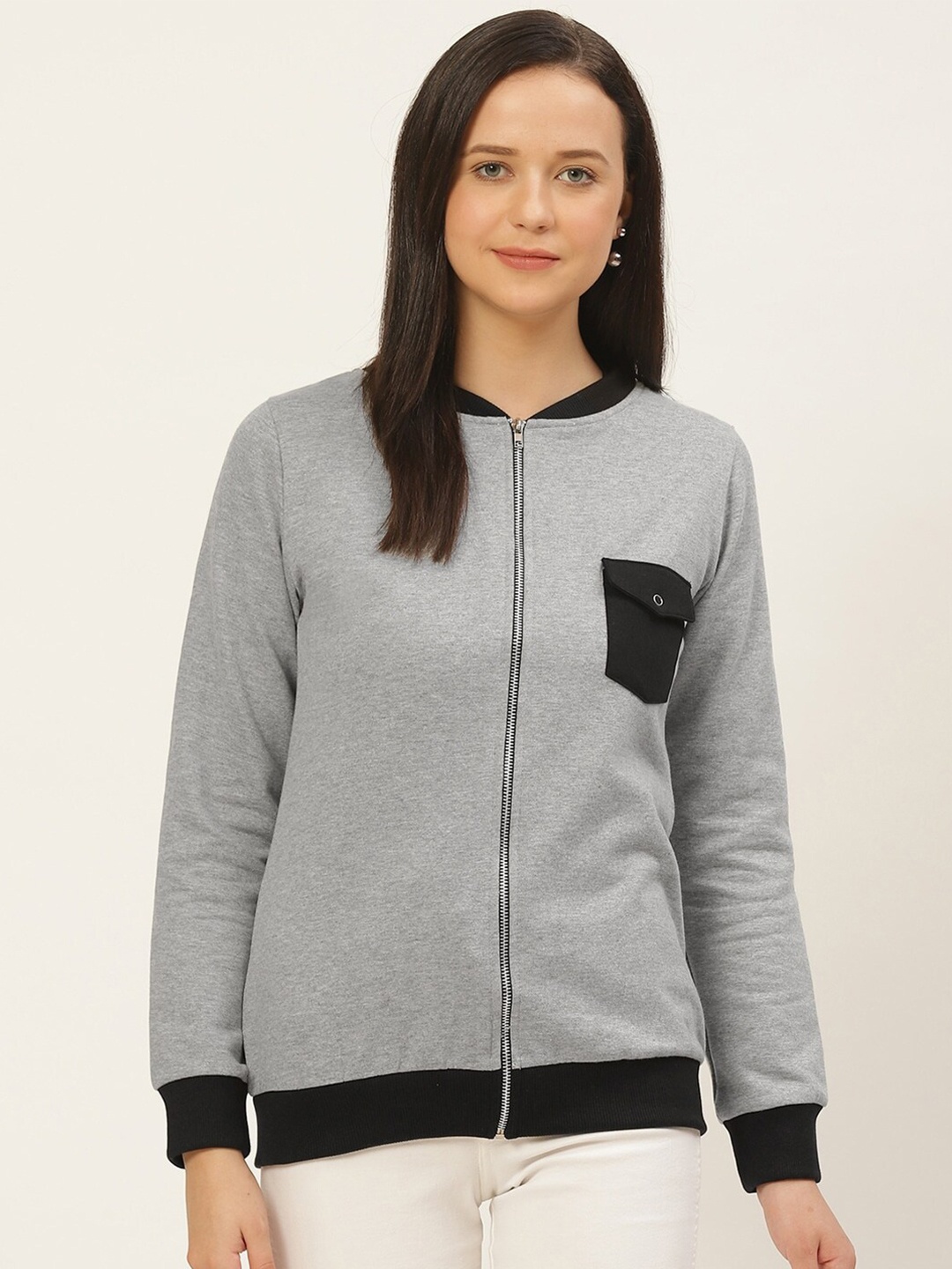 

Rigo Women Solid Open Sweatshirt, Grey