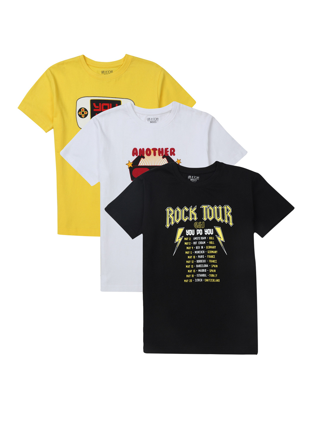 

Gini and Jony Boys Pack of 3 Typography Printed Cotton T-shirt, Yellow