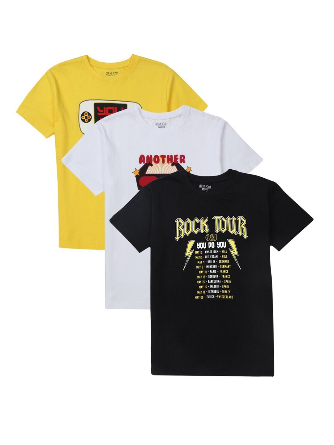 

Gini and Jony Boys Black & White Pack of 3 Graphic Printed T-shirt