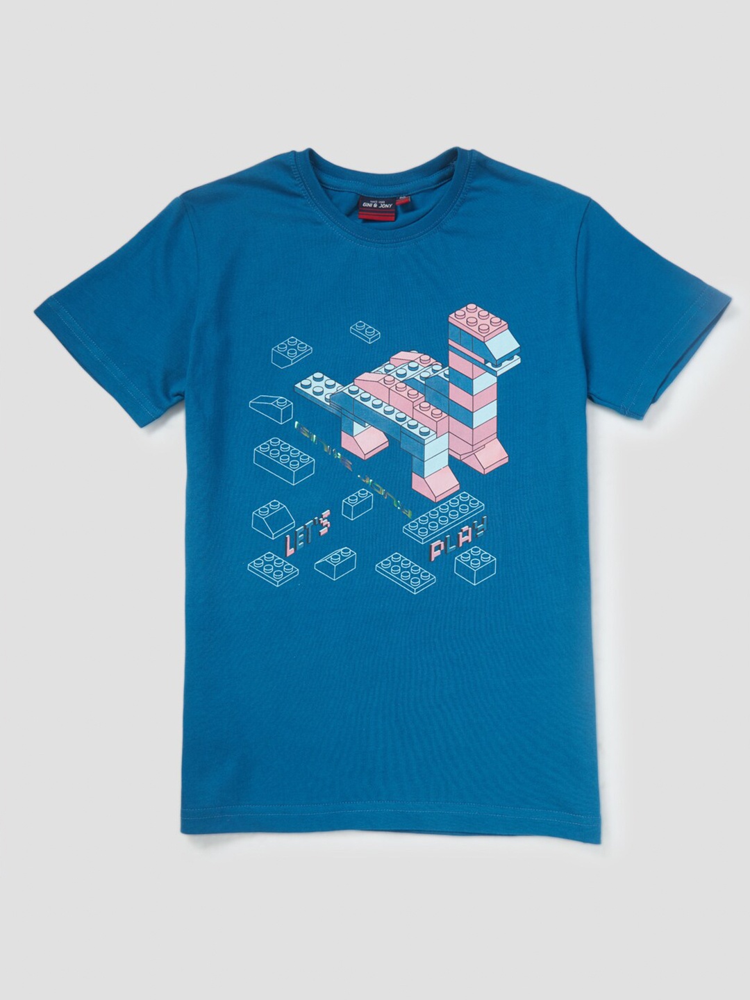 

Gini and Jony Boys Blue Printed Cotton T-shirt