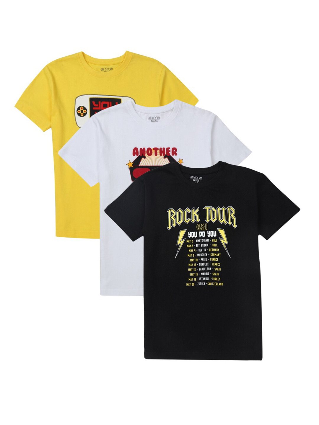 

Gini and Jony Boys Yellow, White & Black Typography 3 T-shirt