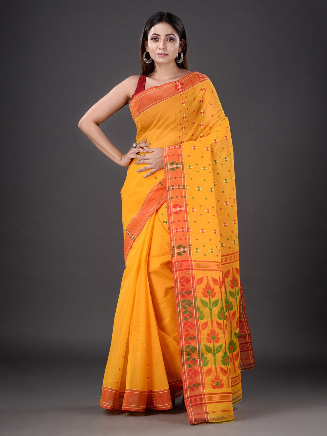 

Mitera Yellow & Red Woven Design Pure Cotton Heavy Work Saree