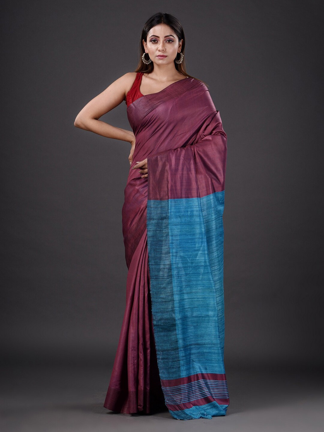

Mitera Magenta & Blue Floral Silk Blend Saree