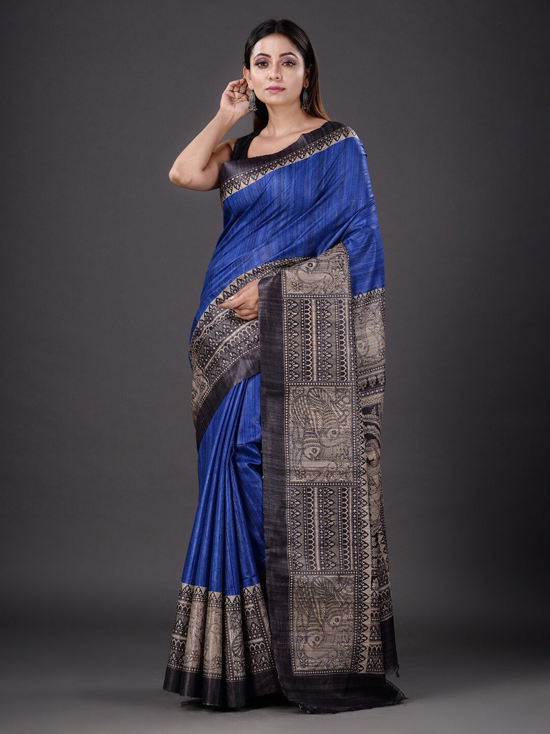 

Mitera Blue & Black Ethnic Motifs Silk Blend Heavy Work Saree