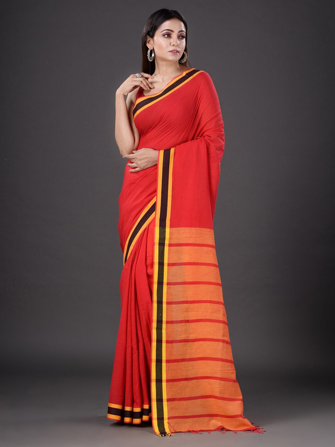 

Mitera Red & Orange Pure Cotton Saree