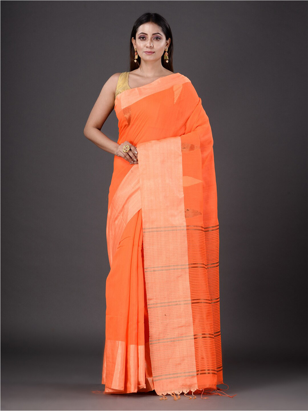 

Mitera Orange women Woven Design Silk Cotton Saree