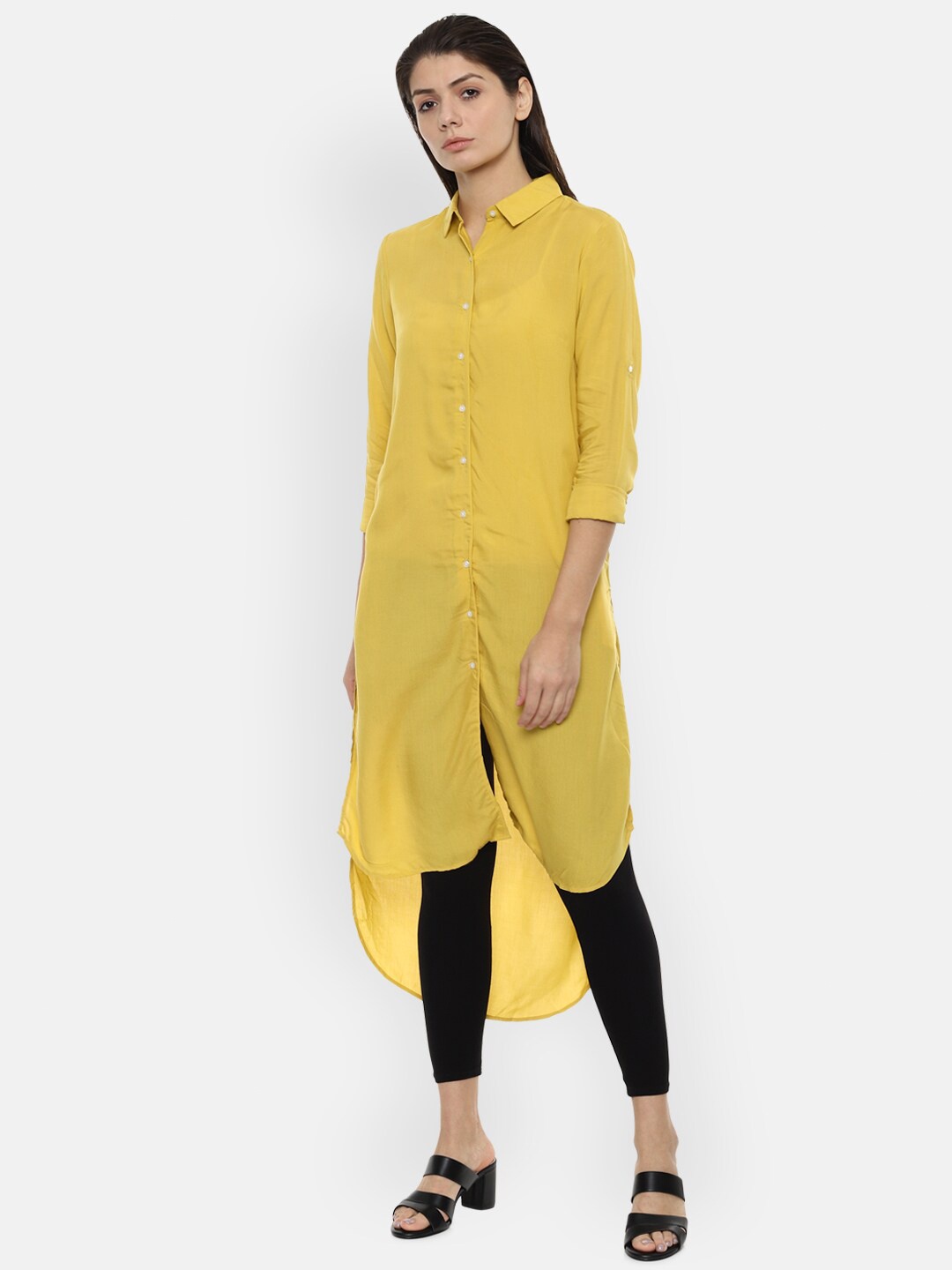 

Van Heusen Woman Yellow Modal Shirt Collar Monochrome Tunic