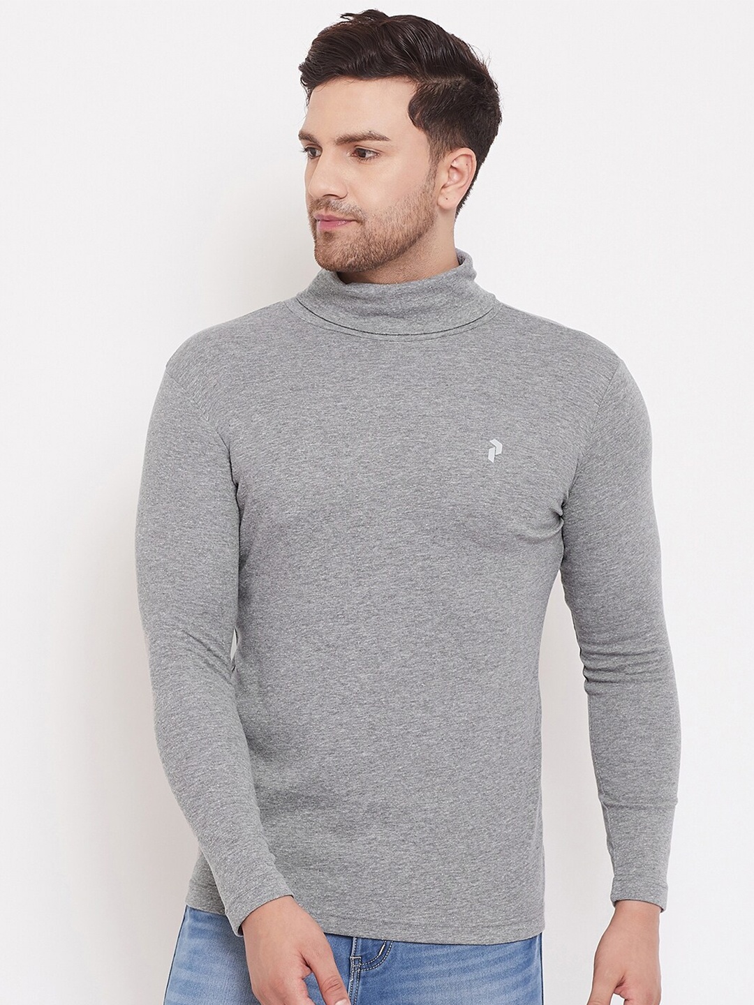 

PERFKT-U Men Grey Melange High Neck Antimicrobial T-shirt