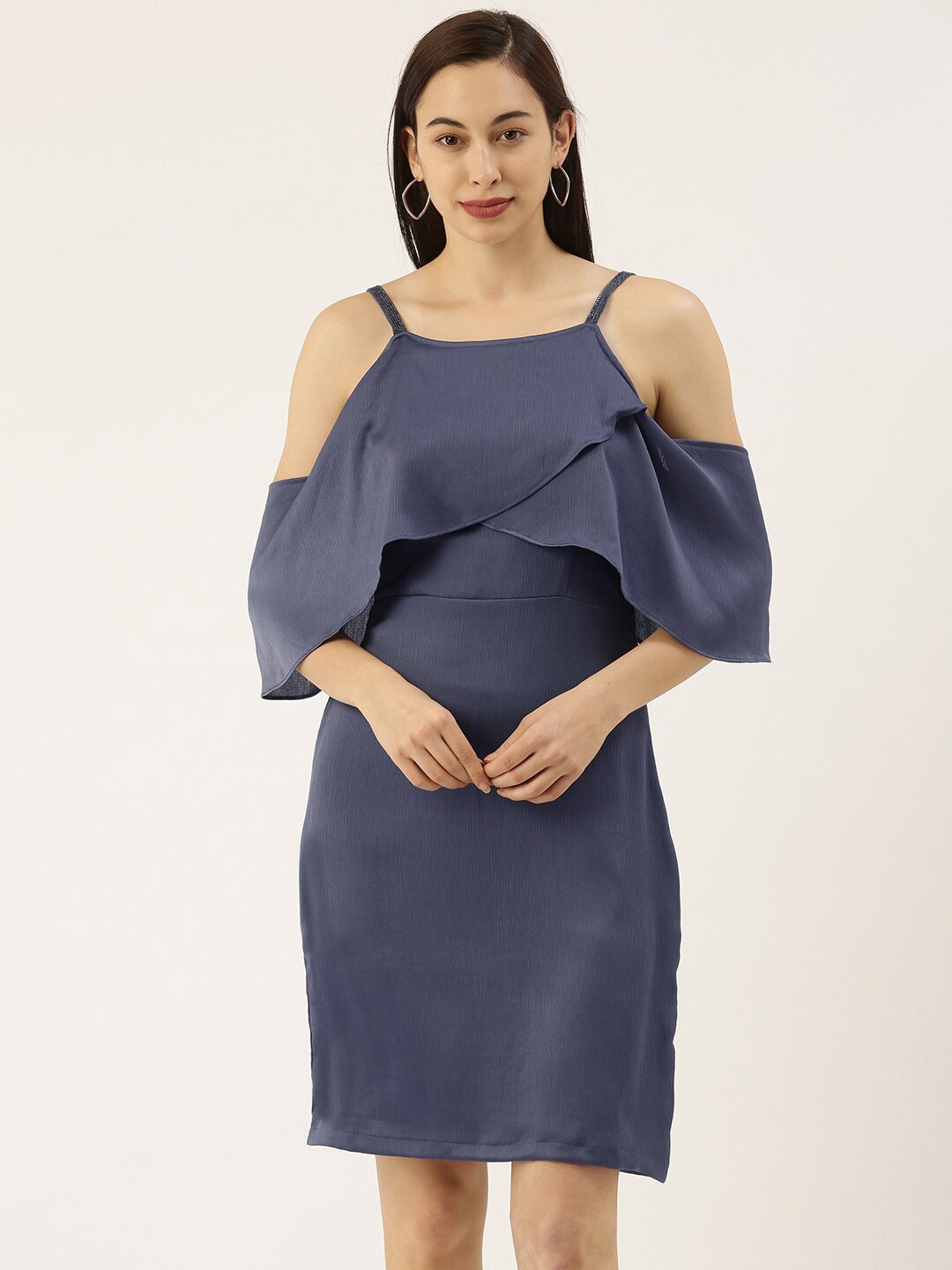 

SHECZZAR Grey Georgette Sheath Dress