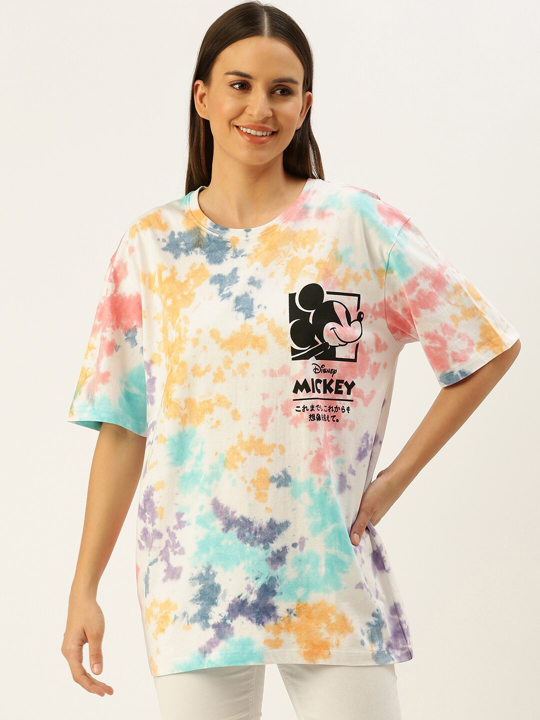 

VEIRDO Women Disney Mickey Mouse Tie-Dye Oversize T-shirt, Multi