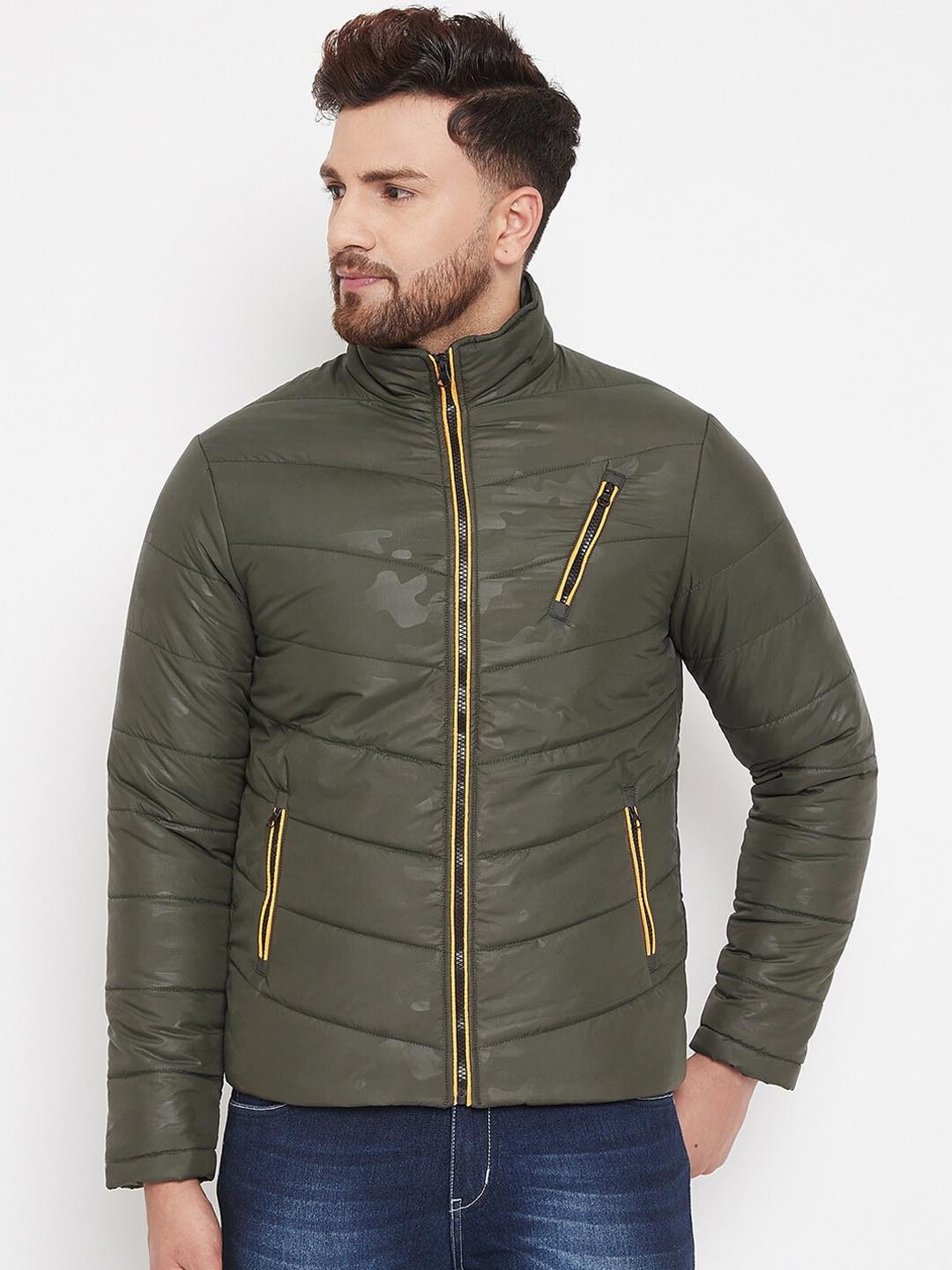 

PERFKT-U Men Olive Green Camouflage Lightweight Antimicrobial Puffer Jacket