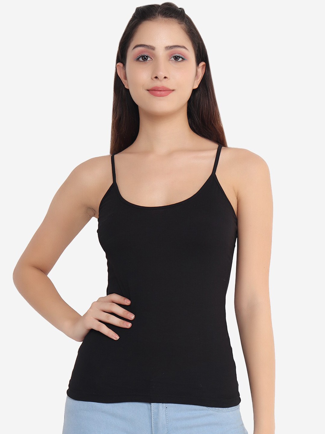 

Beau Design Women Black Solid Cotton Camisoles