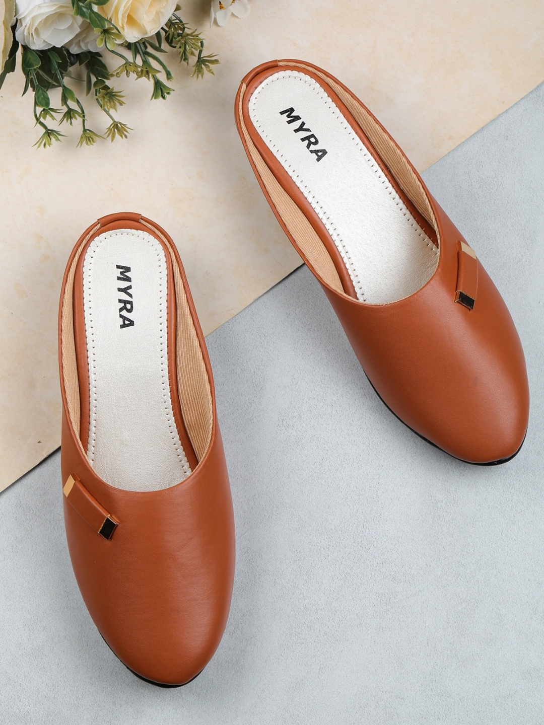 

Myra Women Tan Solid Mules Flats