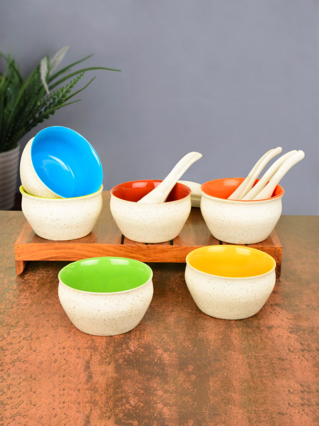 

StyleMyWay Set Of 6 Ceramic Serving Bowl With Spoon, Off white