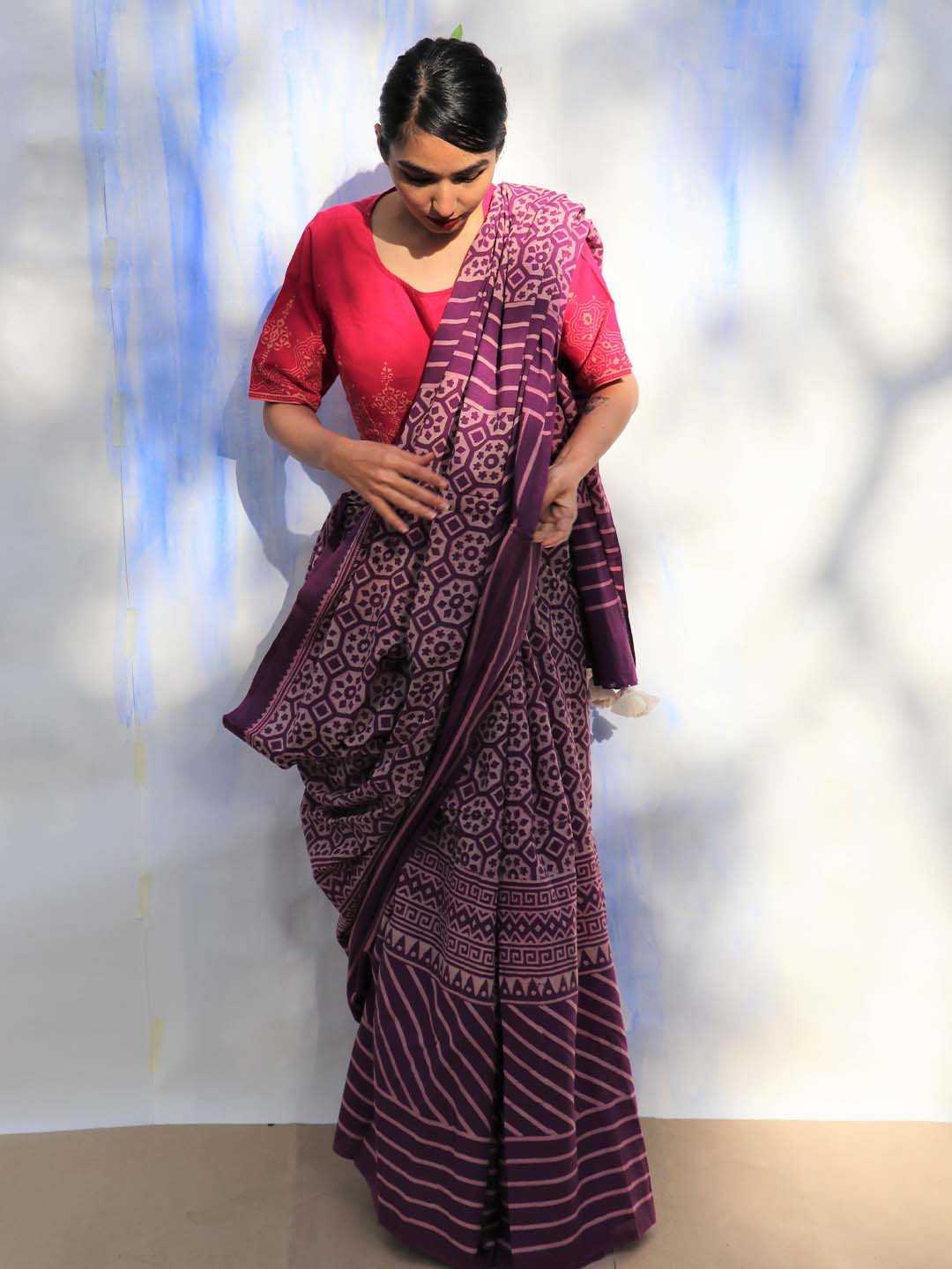 

Chidiyaa Purple Ethnic Motifs Pure Cotton Saree