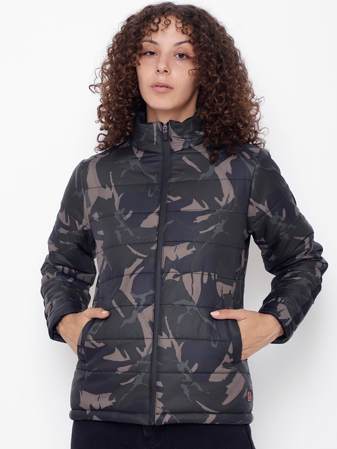 

PERFKT-U Women Olive Green Camouflage Lightweight Antimicrobial Training or Gym Padded Jacket