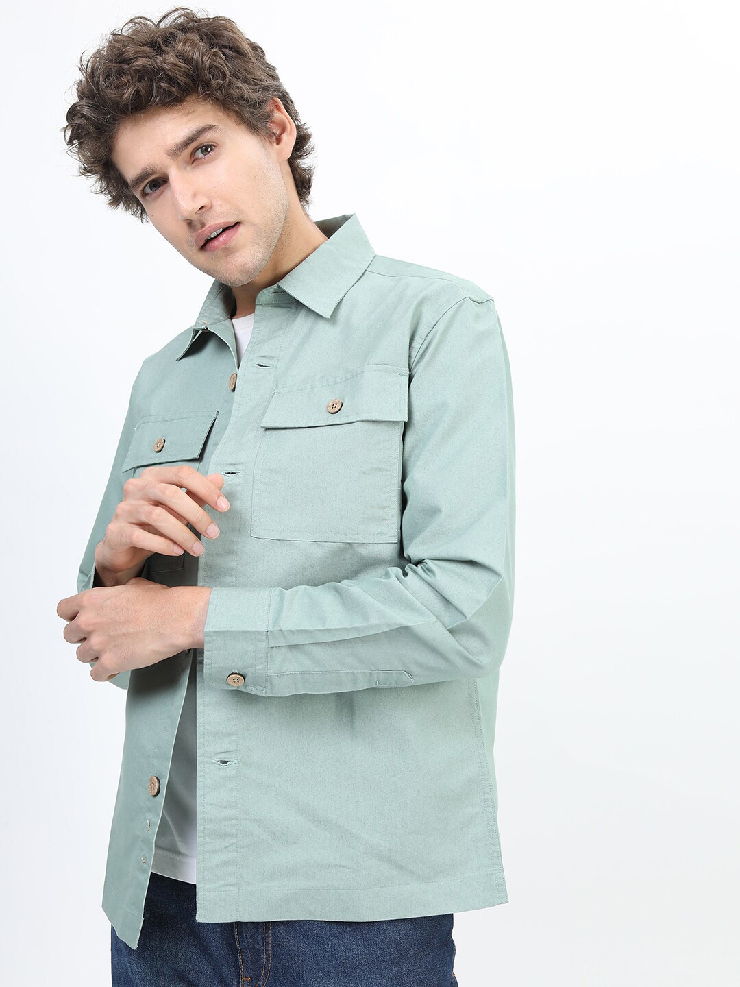 

HIGHLANDER Men Green Slim Fit Casual Shirt