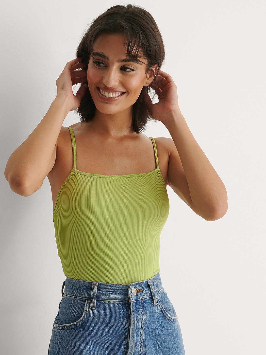 

NA-KD Women Green Solid Bodysuit with Tie-Up at Back