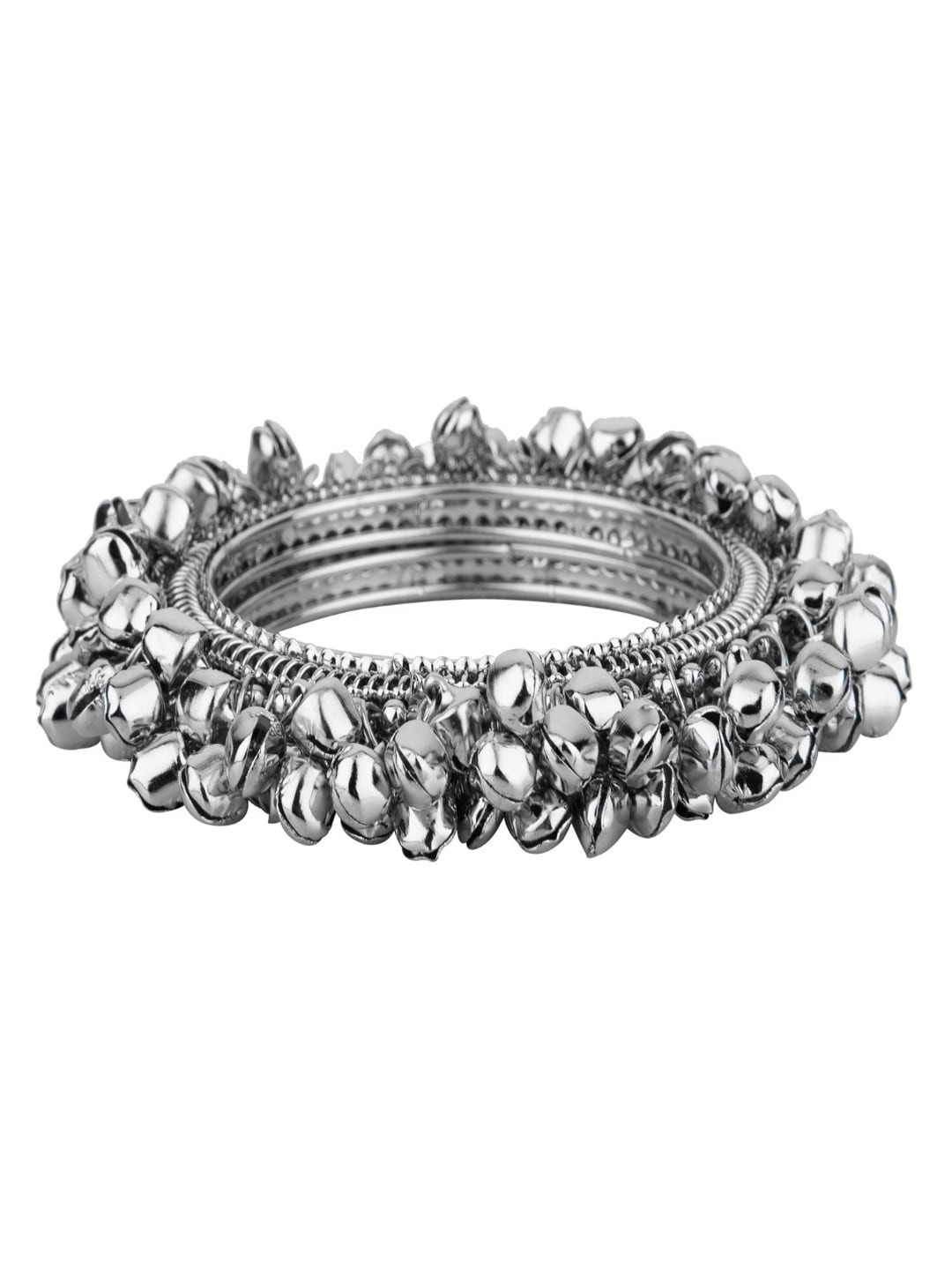 

Efulgenz Women Oxidised Silver-Toned & Rhodium-Plated Ghungroo Studded Bangles