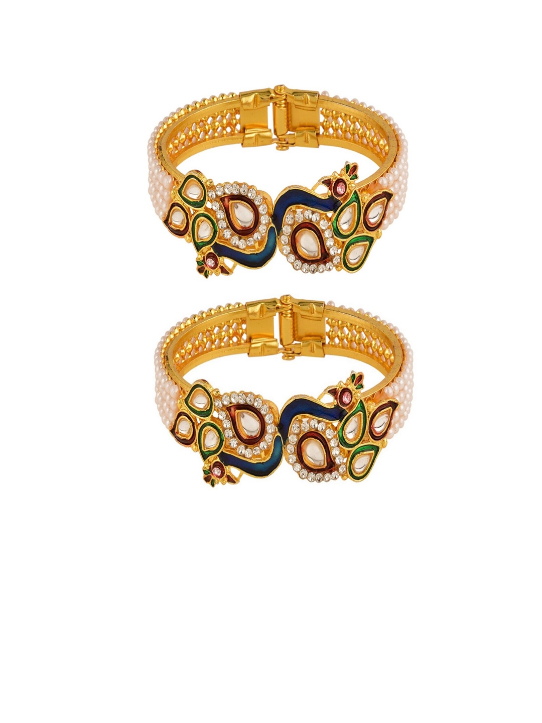 

Efulgenz Set Of 2 Traditional Faux Pearl Beaded Bangles, Gold