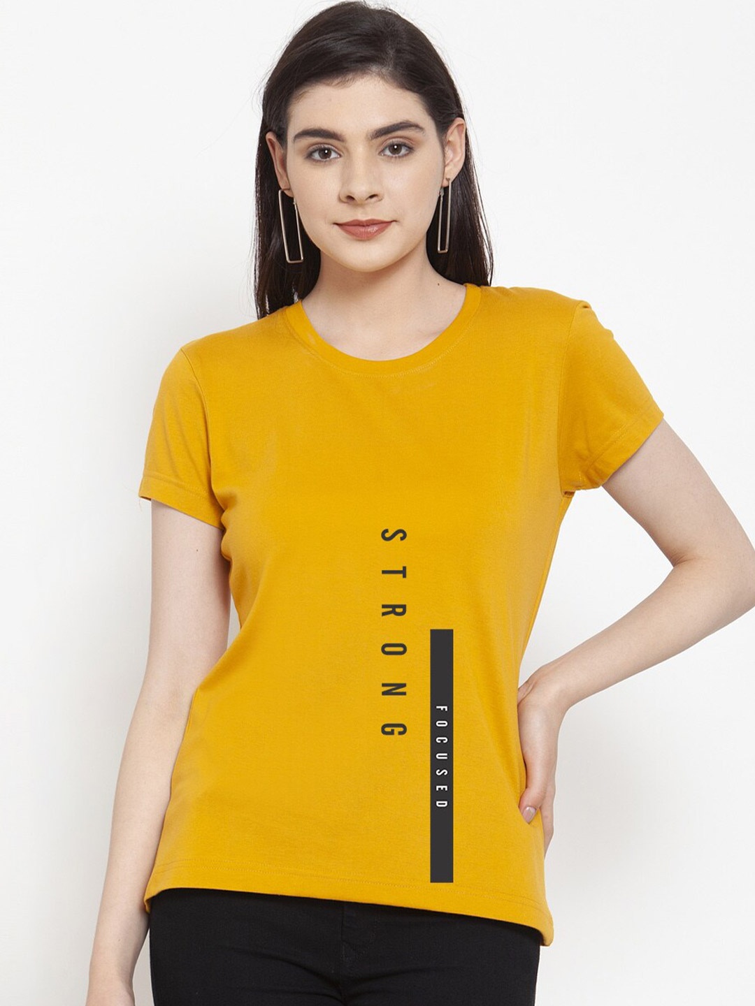

Friskers Women Yellow Typography Printed T-shirt