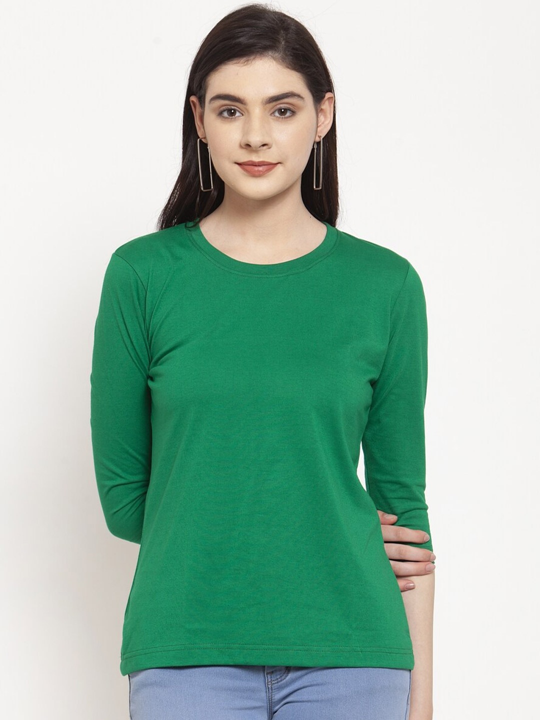 

Friskers Women Green Solid T-shirt