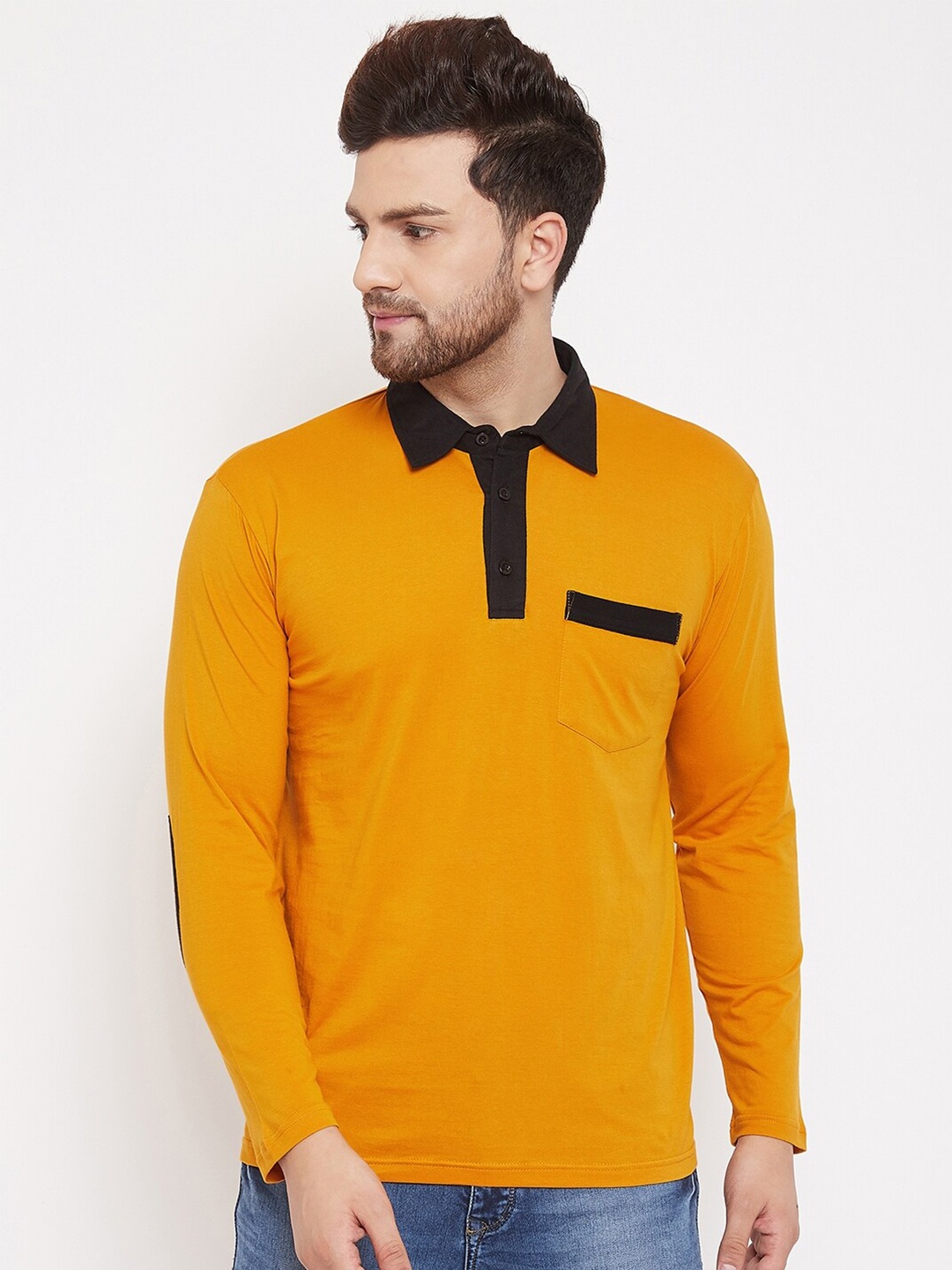 

Hypernation Men Yellow Polo Collar T-shirt