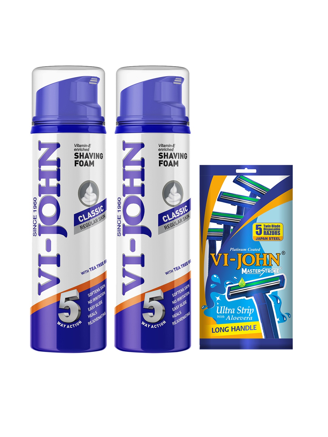 

VI-JOHN Shaving Foam Classic-Regular & Razor 400gm, Multi