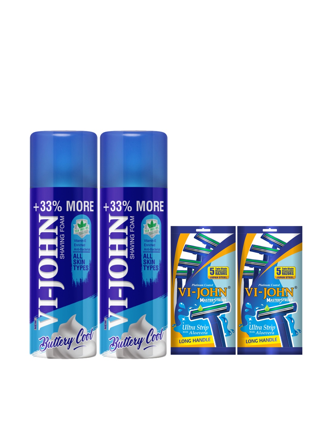 

VI-JOHN Set Of 2 Shaving Foam All Skin Type & Razor 800 gm, Multi