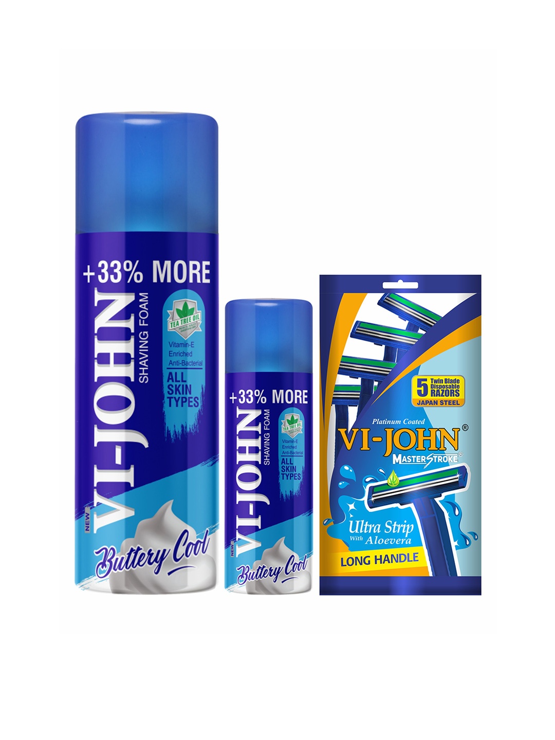 

VI-JOHN Set Of 2 Shaving Foam All Skin Type & Razor 450 gm, Blue