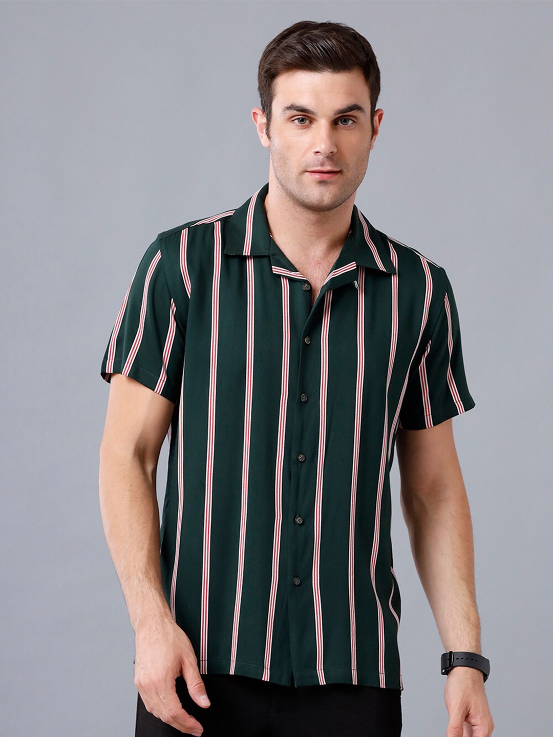 

YOVISH Men Green Smart Slim Fit Multi Stripes Striped Casual Shirt