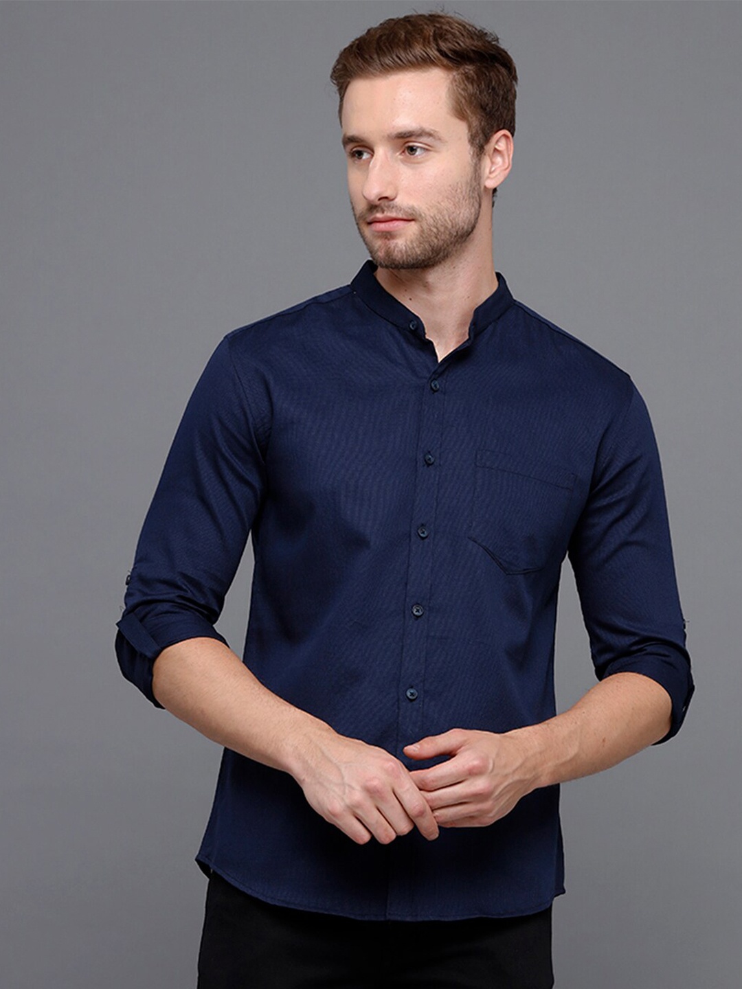 

YOVISH Men Navy Blue Solid Smart Slim Fit Casual Shirt