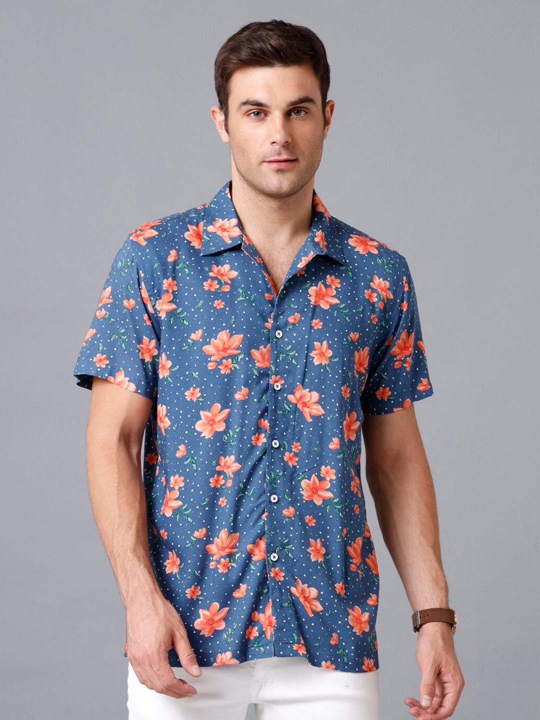 

YOVISH Men Blue Smart Slim Fit Floral Printed Casual Shirt