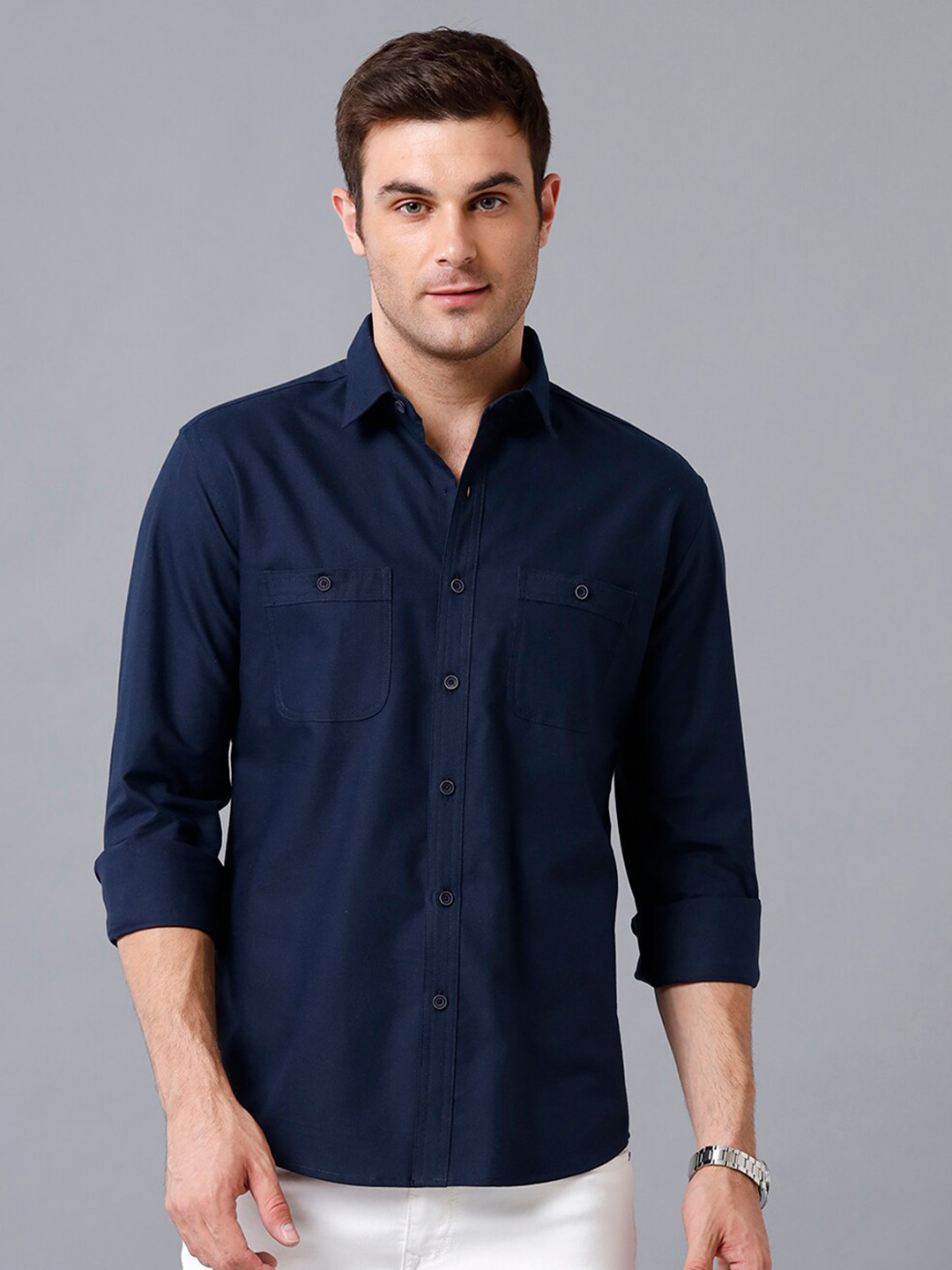 

YOVISH Men Navy Blue Smart Slim Fit Casual Shirt