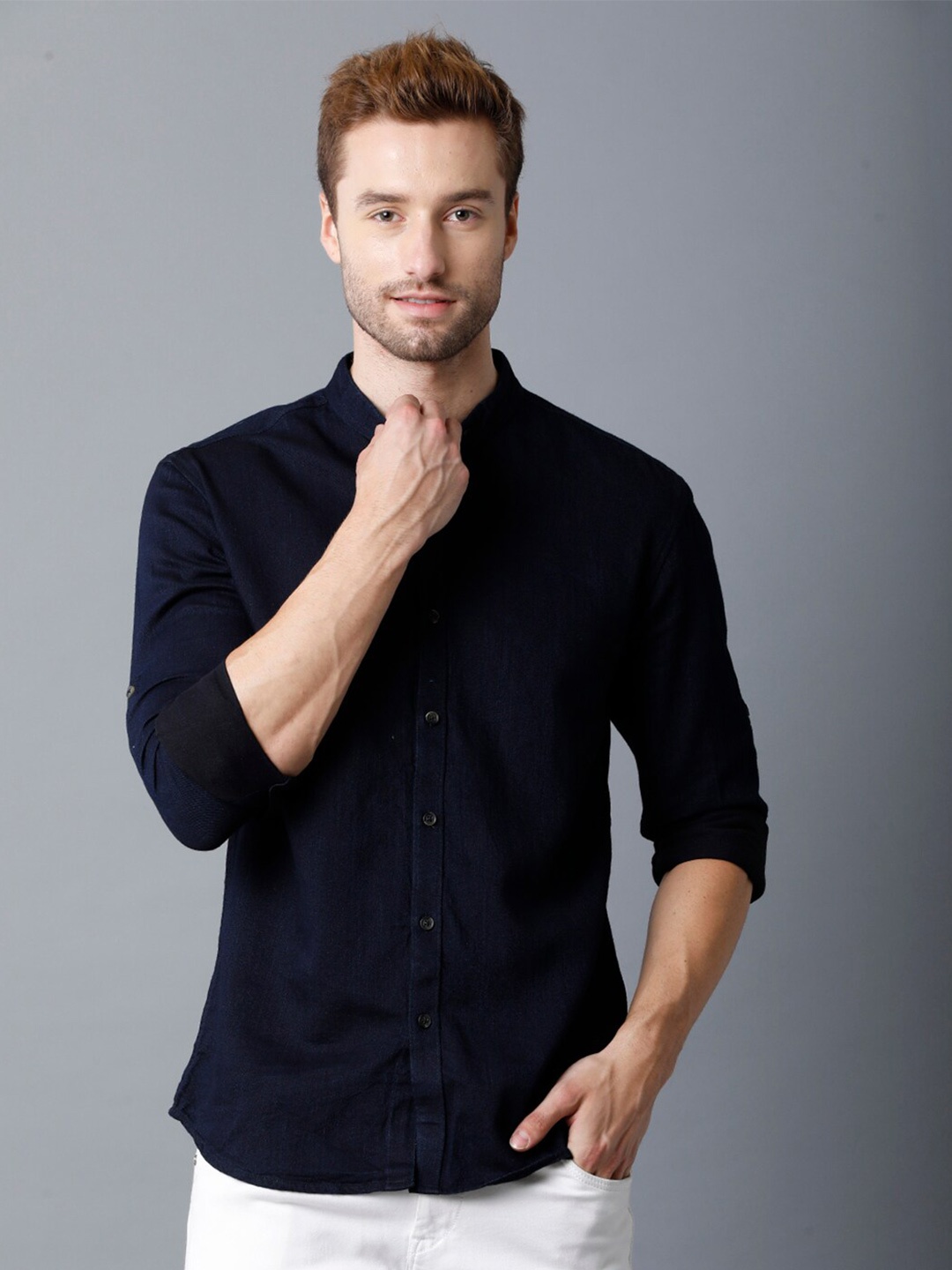 

YOVISH Men Navy Blue Smart Slim Fit Casual Shirt