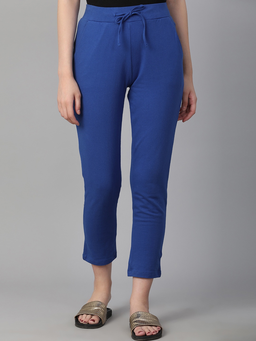 

DressBerry Women Blue Solid Cotton Tailored Trousers