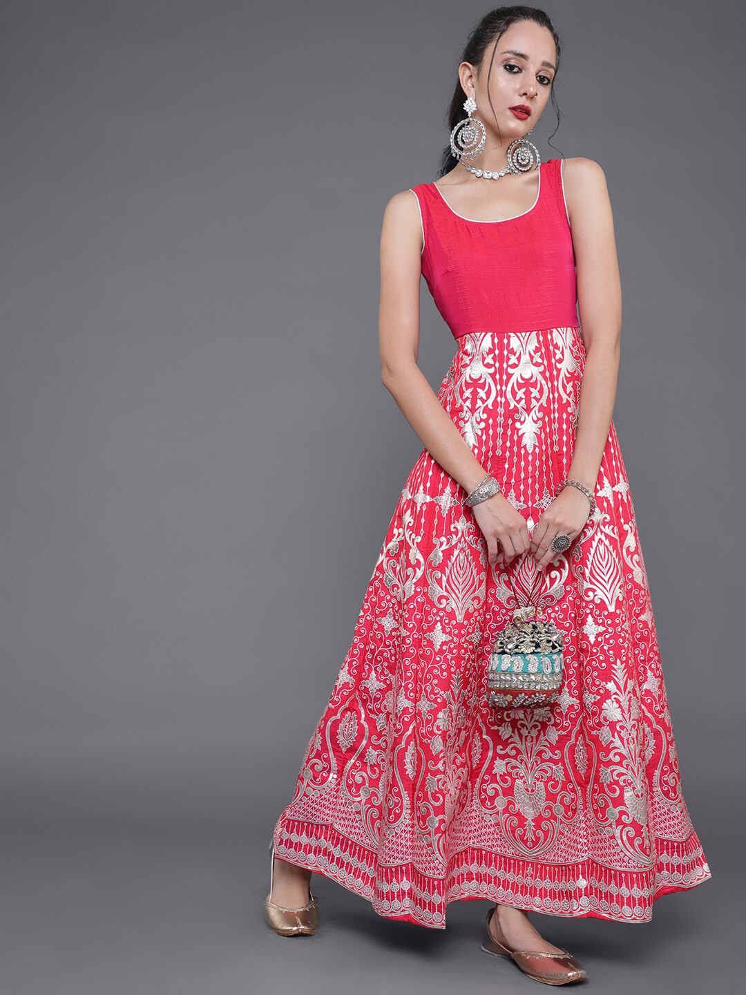 

saubhagya Pink Ethnic Motifs Ethnic Maxi Dress