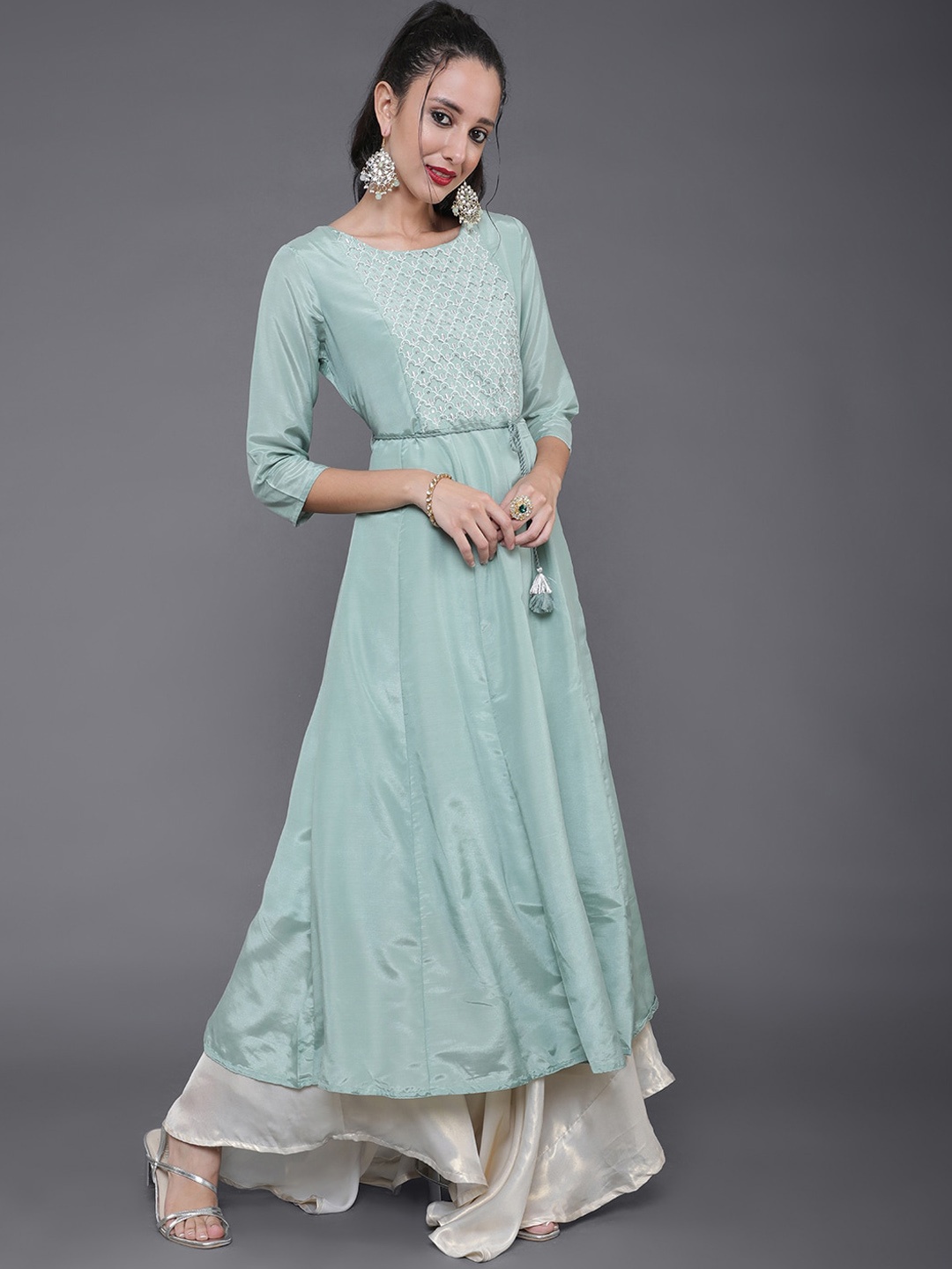 

saubhagya Women Green Ethnic Motifs Embroidered Anarkali Kurta
