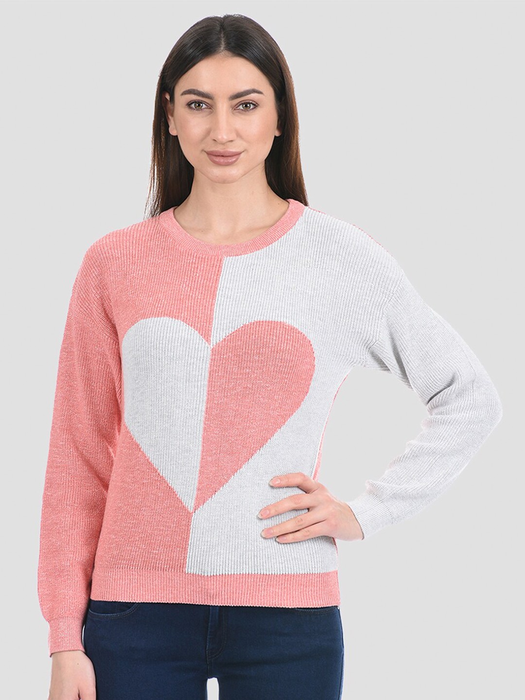 

PORTOBELLO Women Pink & White Colourblocked Pullover