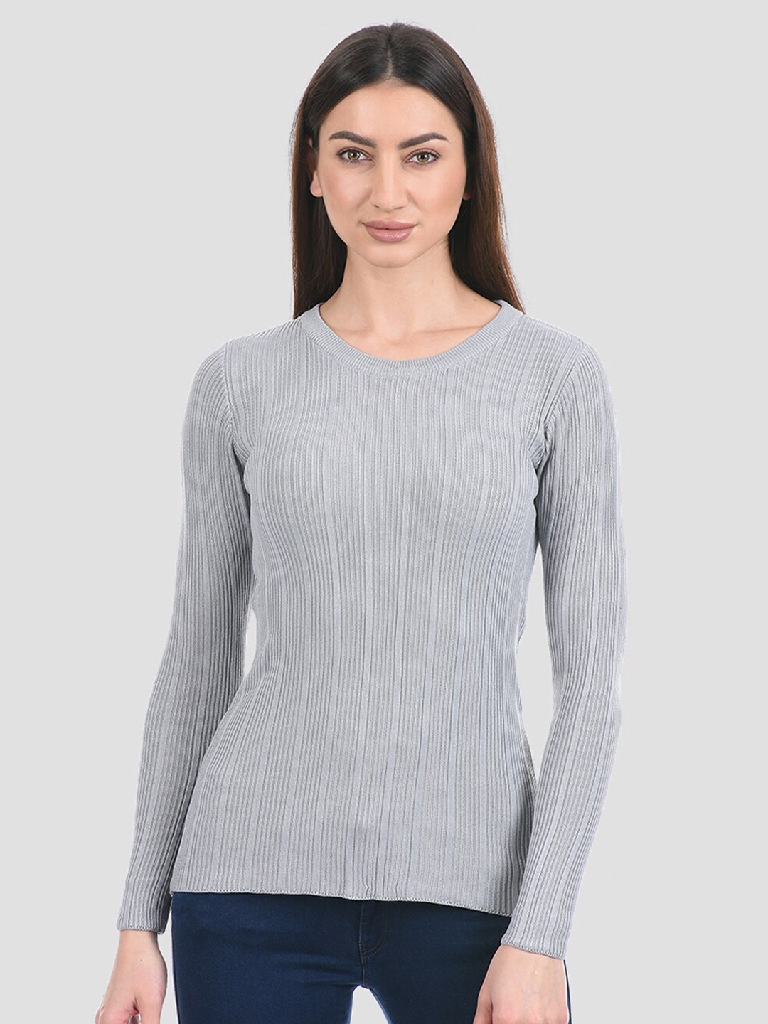 

PORTOBELLO Women Grey Self Design Pullover