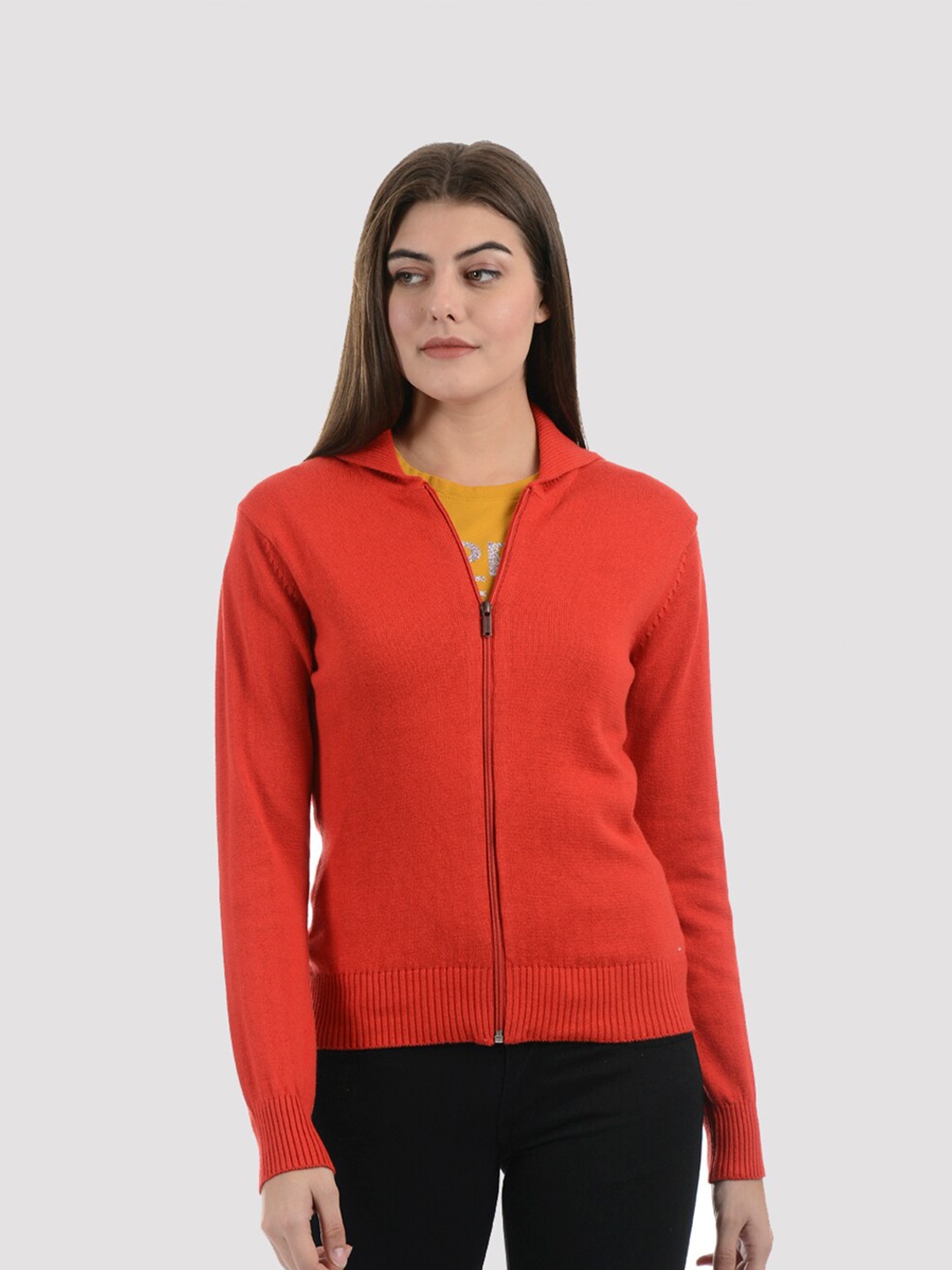 

PORTOBELLO Women Red Solid Open Front Cardigan