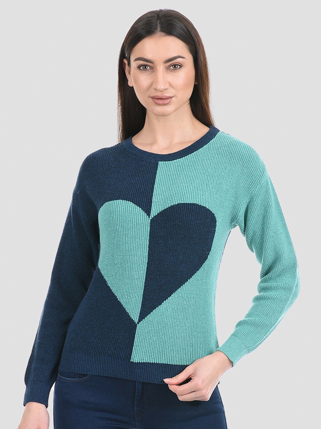 

PORTOBELLO Women Blue & Green Colourblocked Pullover