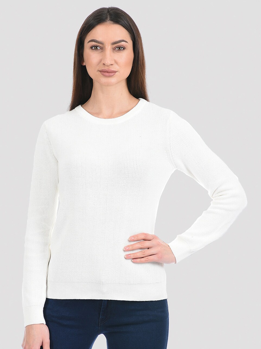 

PORTOBELLO Women White Solid Pullover