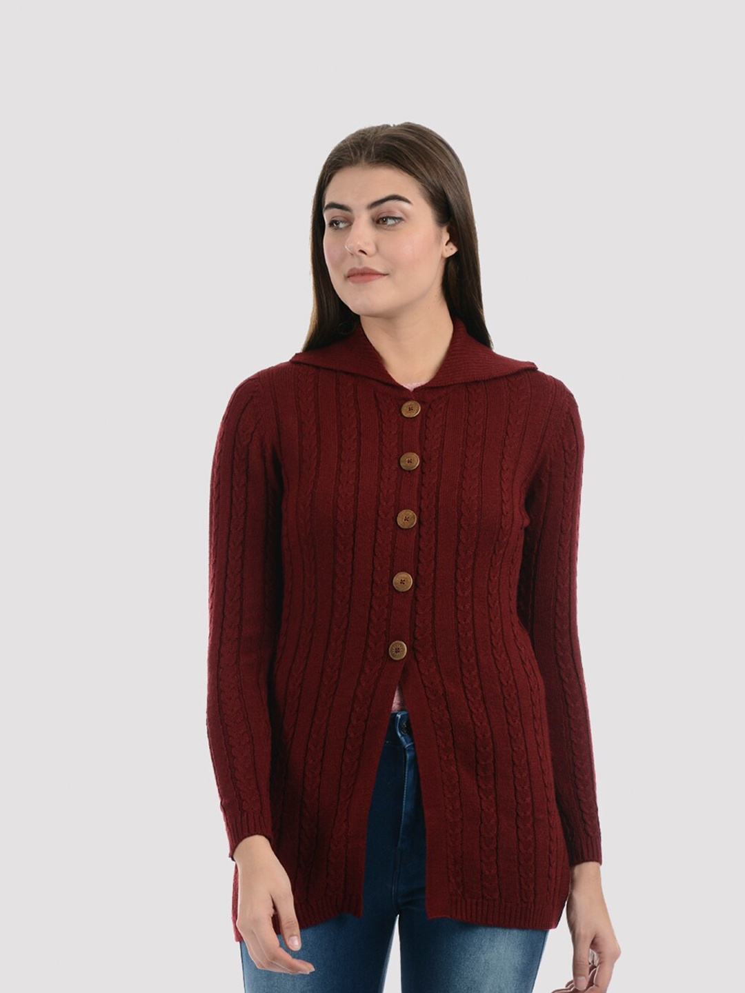 

PORTOBELLO Women Maroon Longline Cardigan