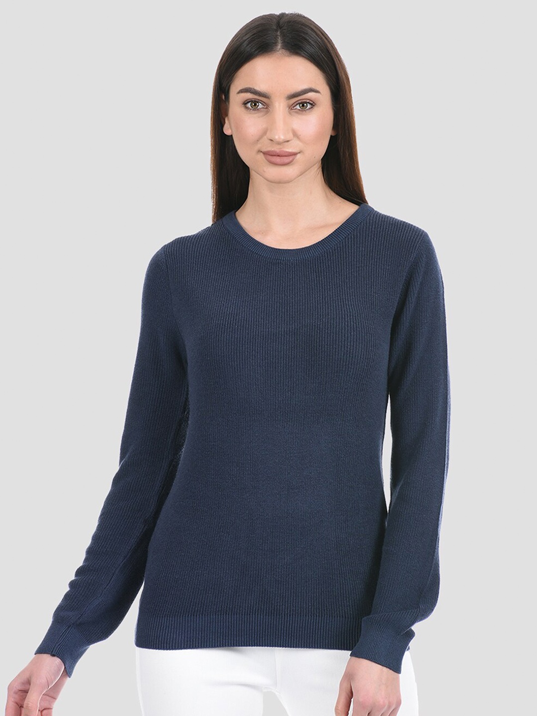 

PORTOBELLO Women Blue Solid Long Sleeves Pullover