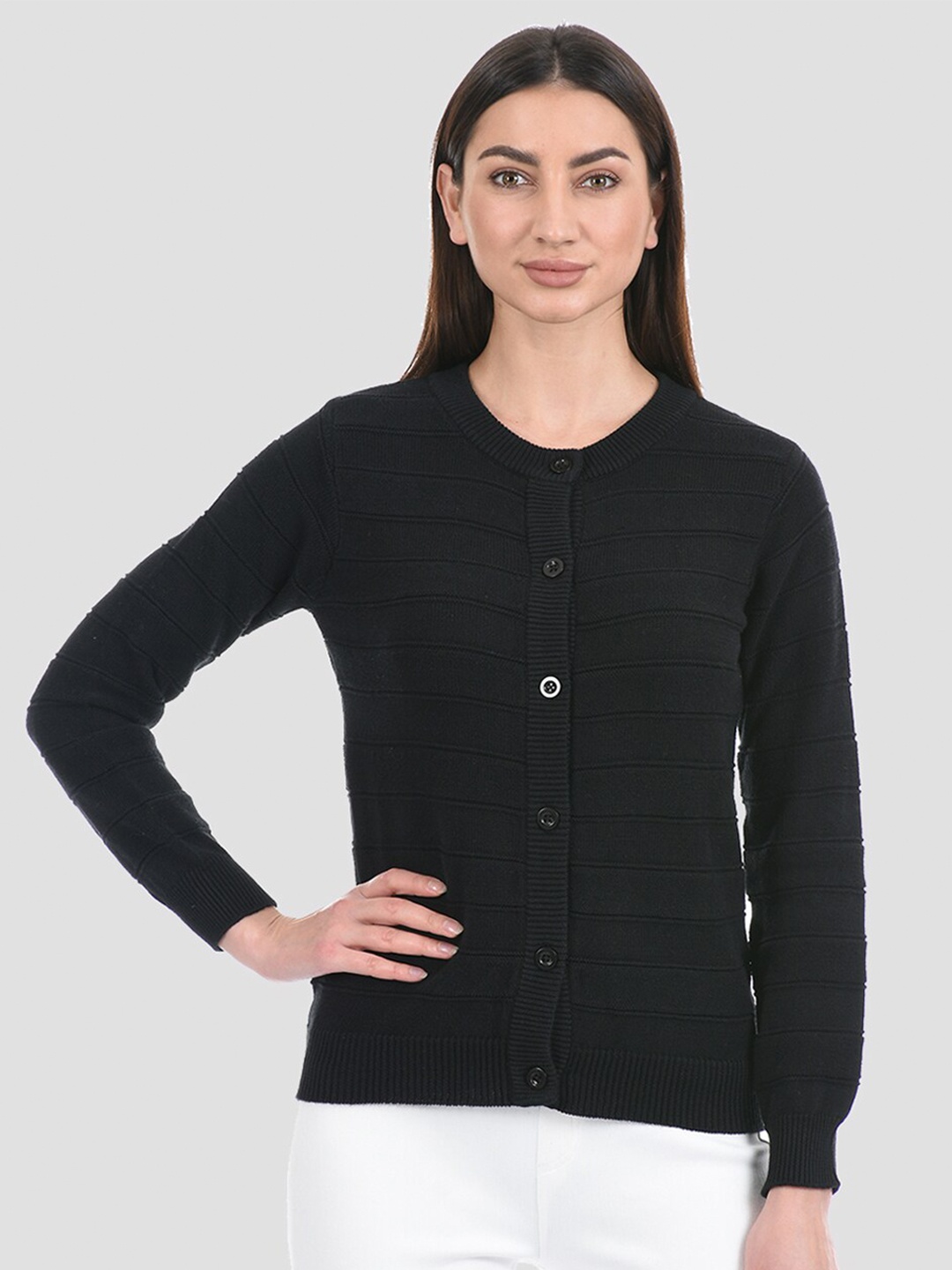 

PORTOBELLO Women Black Self Sesign Cardigan