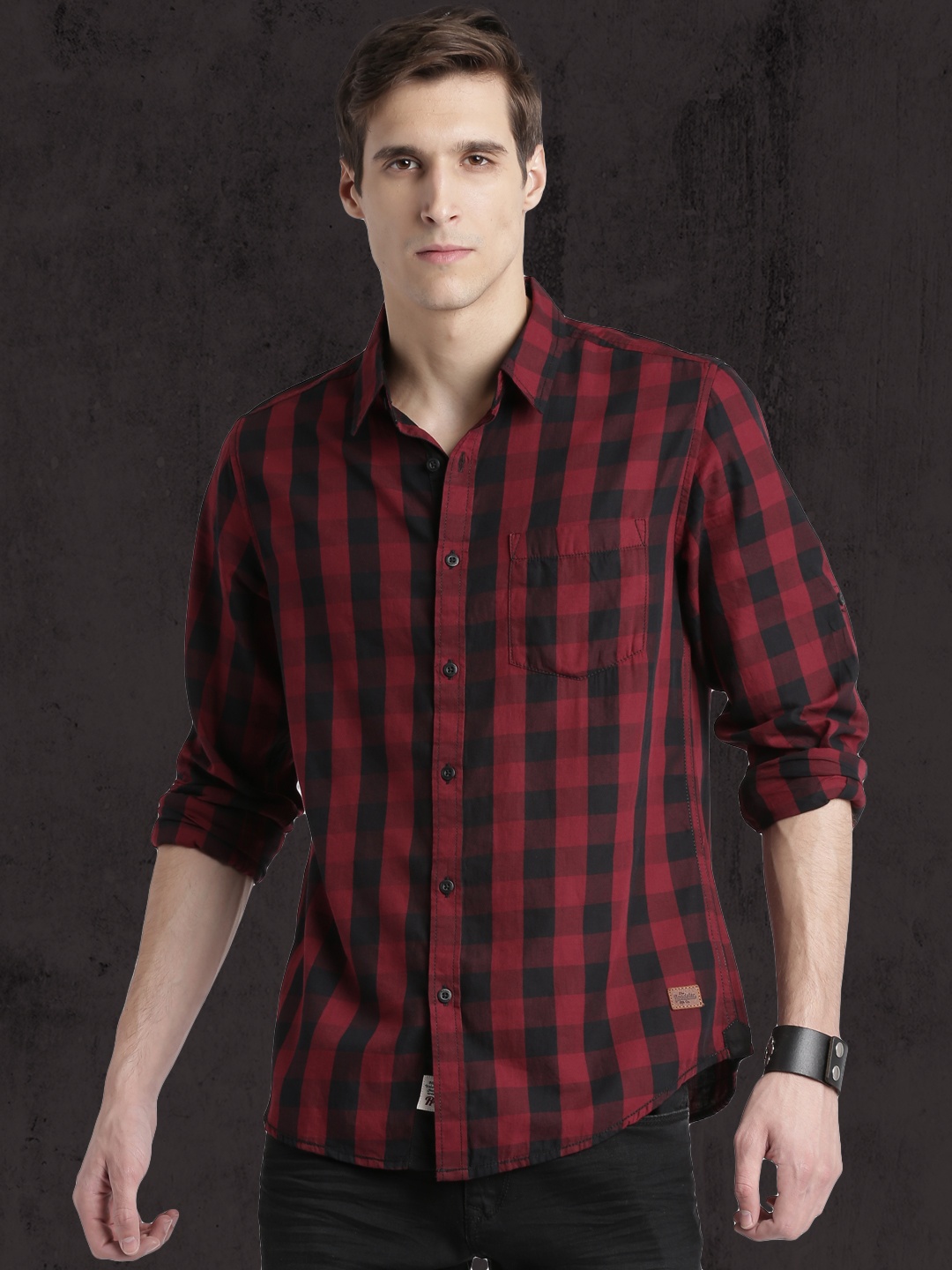 

Roadster Men Black & Red Checked Sustainable Casual Shirt